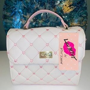 Betsey Johnson Purse Crossbody White Pink Embroidered Hearts